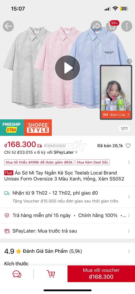 Áo Sơ Mi Tay Ngắn Kẻ Sọc Teelab Local Brand Unisex