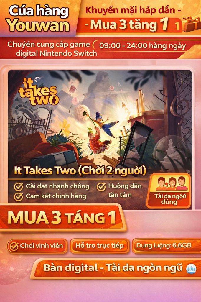 It Takes Two Nintendo Switch. Mua bán Thiết bị chơi game tại Thị xã Kinh Môn Hải Dương được đăng bởi TAKASHIMA GAMES hình 1