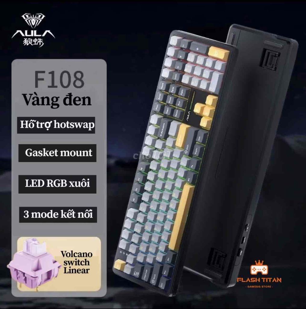 Bàn phím cơ AULA F108 Vàng đen Volcano Linear. Mua bán Phụ kiện (Màn hình, Chuột...) tại Huyện Đức Trọng Lâm Đồng được đăng bởi Thanh Lò hình 1