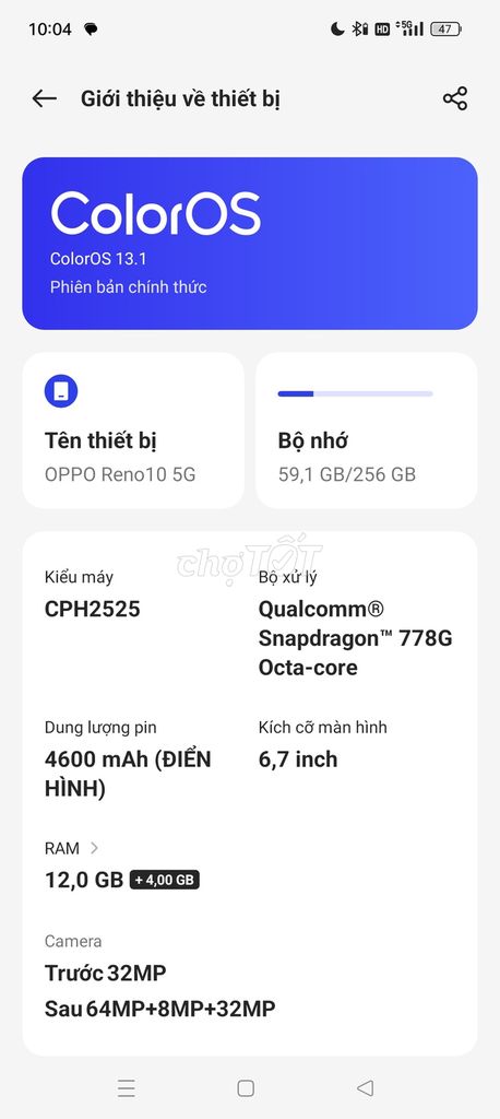 OPPO Reno10 5G 256GB Tím nhạt. Mua bán Điện thoại tại Thành phố Nha Trang Khánh Hòa được đăng bởi Võ Trí Nam hình 1
