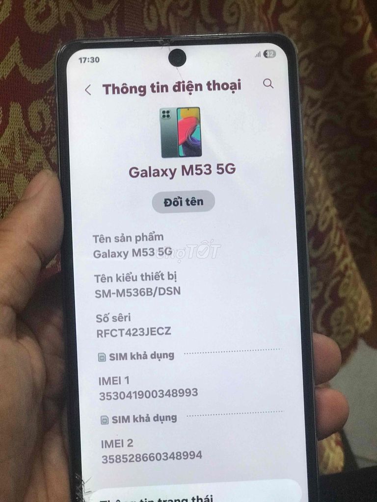 Samsung Galaxy M53 5G Xám Nứt kính. Mua bán Điện thoại tại Quận Tân Bình Tp Hồ Chí Minh được đăng bởi TMV hình 1