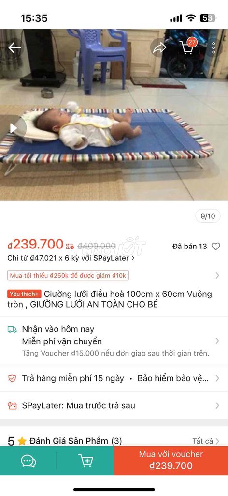 Giường lưới 100cm x 60cm xanh sọc. Mua bán Mẹ và bé tại Quận Hai Bà Trưng Hà Nội được đăng bởi Fannie hình 1