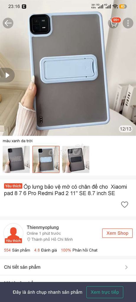Ốp lưng Xiaomi Pad 8 và Pad 8  Pro Xanh. Mua bán Phụ kiện (Màn hình, Chuột...) tại Thành phố Huế Thừa Thiên Huế được đăng bởi Nguyễn Công Thiên hình 1