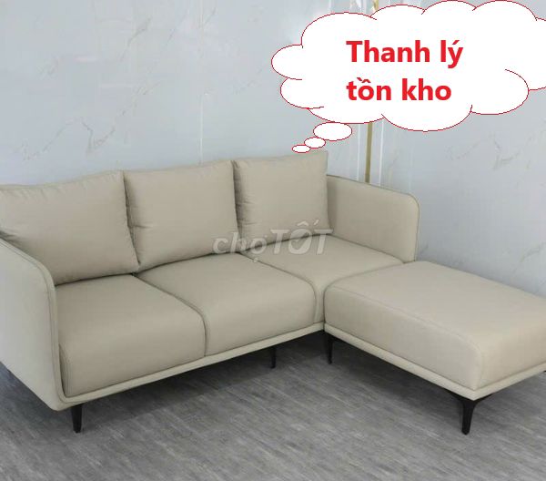 Bộ ghế sofa góc L bọc da khung kim loại tồn kho