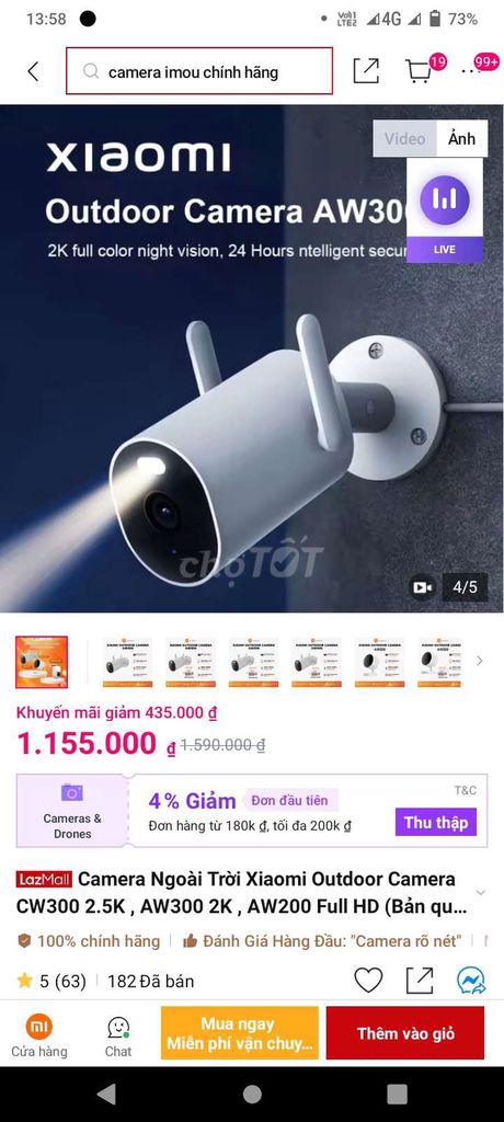 Camera an ninh Xiaomi AW300 Trắng. Mua bán Máy ảnh, Máy quay tại Huyện Nhà Bè Tp Hồ Chí Minh được đăng bởi trần anh hình 1