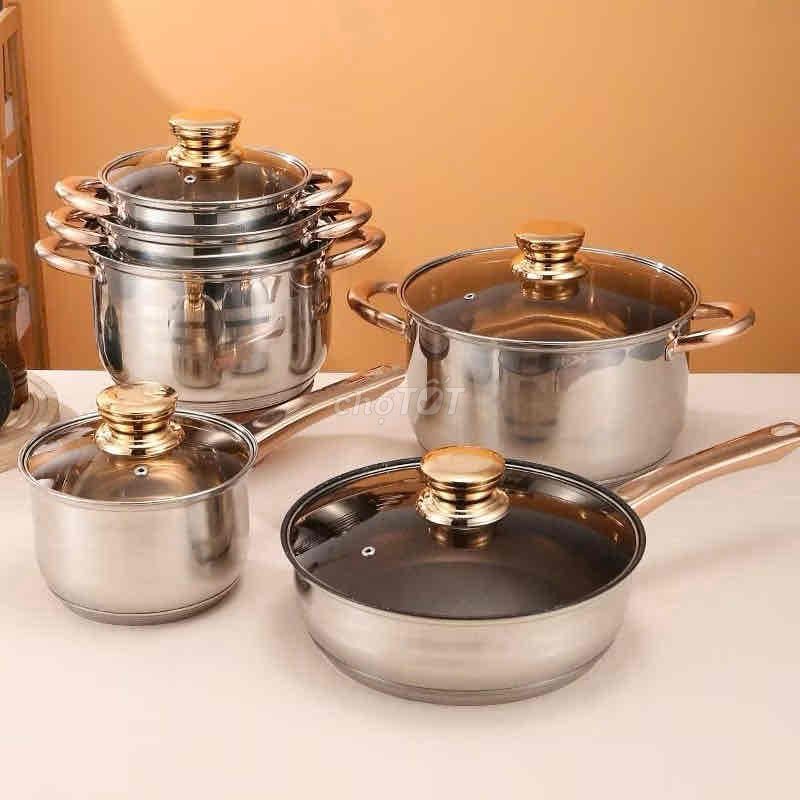 Bộ nồi đức 6 món 12 chi tiết đáy từ 5 lớp Inox Khô. Mua bán Dụng cụ nhà bếp tại Huyện Lạc Sơn Hòa Bình được đăng bởi taphoaxinh hình 1