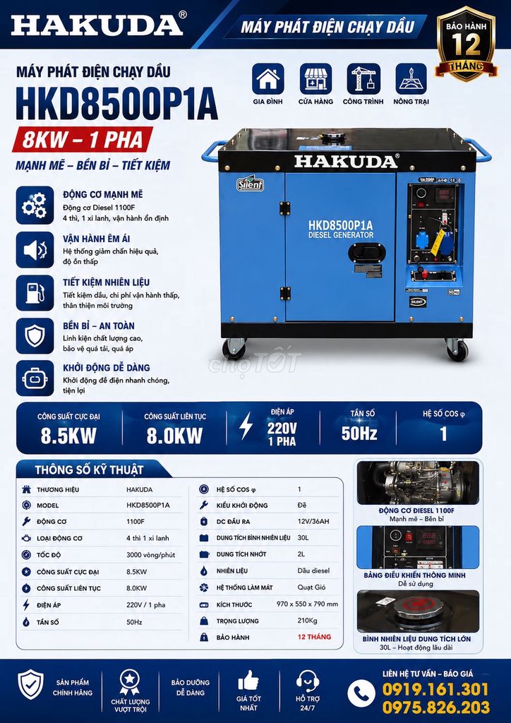 Máy phát điện dầu cách âm Hakuda 8KW HKD8500P1A. Mua bán Đồ chuyên dụng, Giống nuôi trồng tại Quận Hoàng Mai Hà Nội được đăng bởi Hakuda Offical hình 1