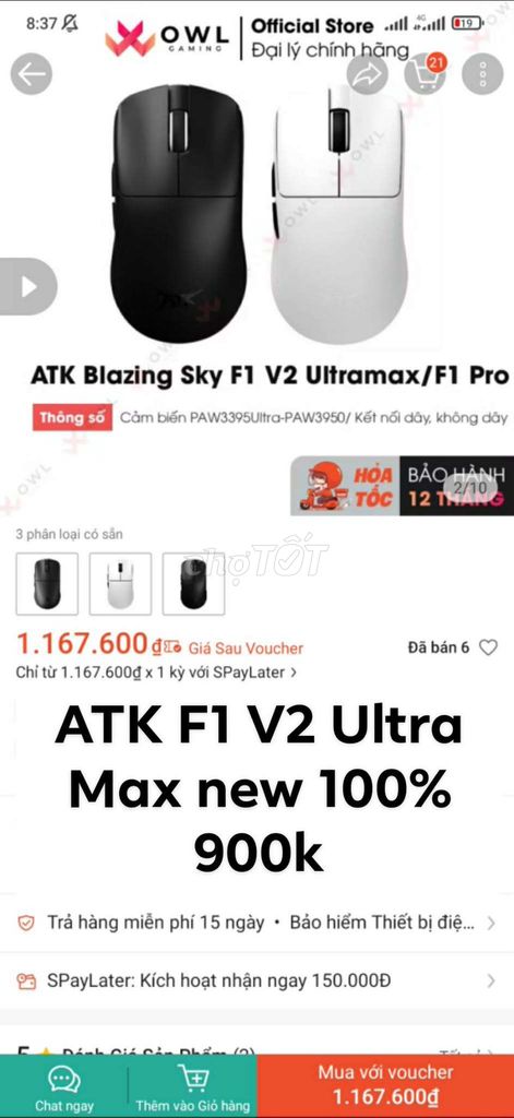 Chuột ATK F1 V2 Ultra Max Trắng, Đen. Mua bán Phụ kiện (Màn hình, Chuột...) tại Quận Thốt Nốt Cần Thơ được đăng bởi A Chí hình 1