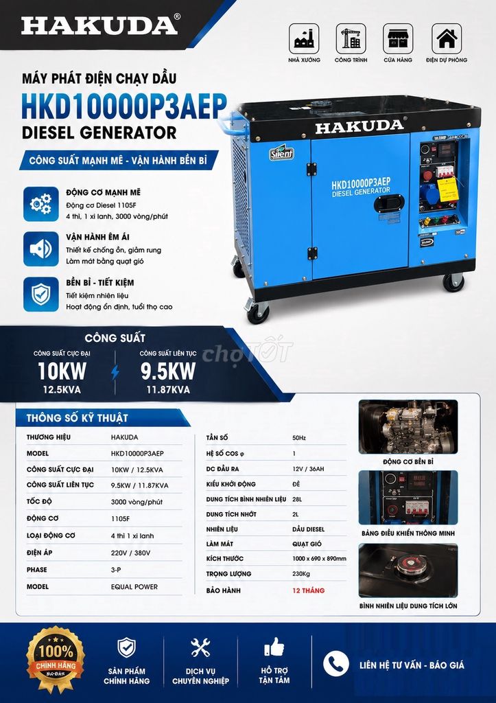 Máy phát dầu cách âm Hakuda 10KW HKD10000P3A 3pha. Mua bán Đồ chuyên dụng, Giống nuôi trồng tại Quận Hoàng Mai Hà Nội được đăng bởi Hakuda Offical hình 1