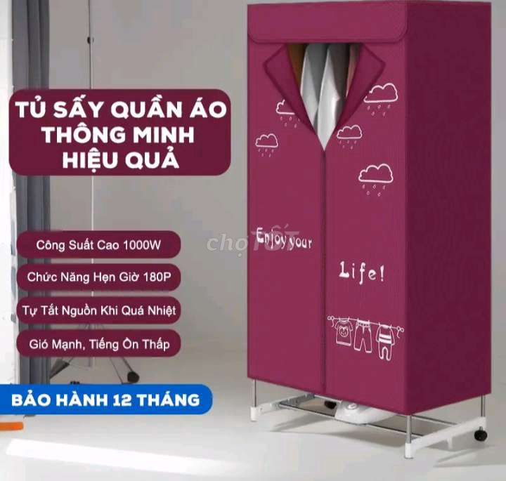 Tủ sấy quần áo 1000w. Khung inox 2 tầng