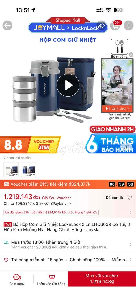 Hộp cơm giữ nhiệt LocknLock LHC8039 Xanh. Mua bán Dụng cụ nhà bếp tại Quận Gò Vấp Tp Hồ Chí Minh được đăng bởi Kim Anh Hoài Võ hình 1