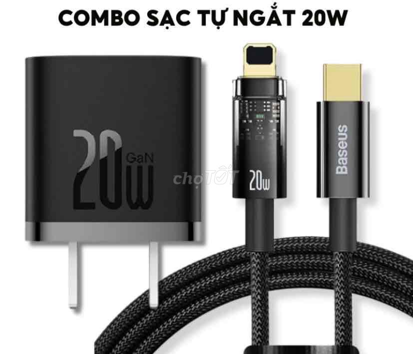 Combo củ + cáp baseus 20w, tự động ngắt