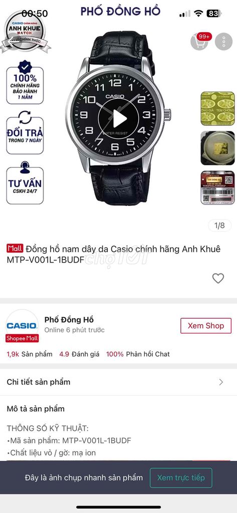Casio MTP-V001L-1BUDF Nam Dây da Đen. Mua bán Đồng hồ tại Huyện Thuỷ Nguyên Hải Phòng được đăng bởi Thắng hình 1