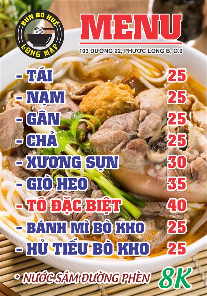0931990079 - Bún Bò Long Mập - 103 đường 22, Phước Long B, Q.9