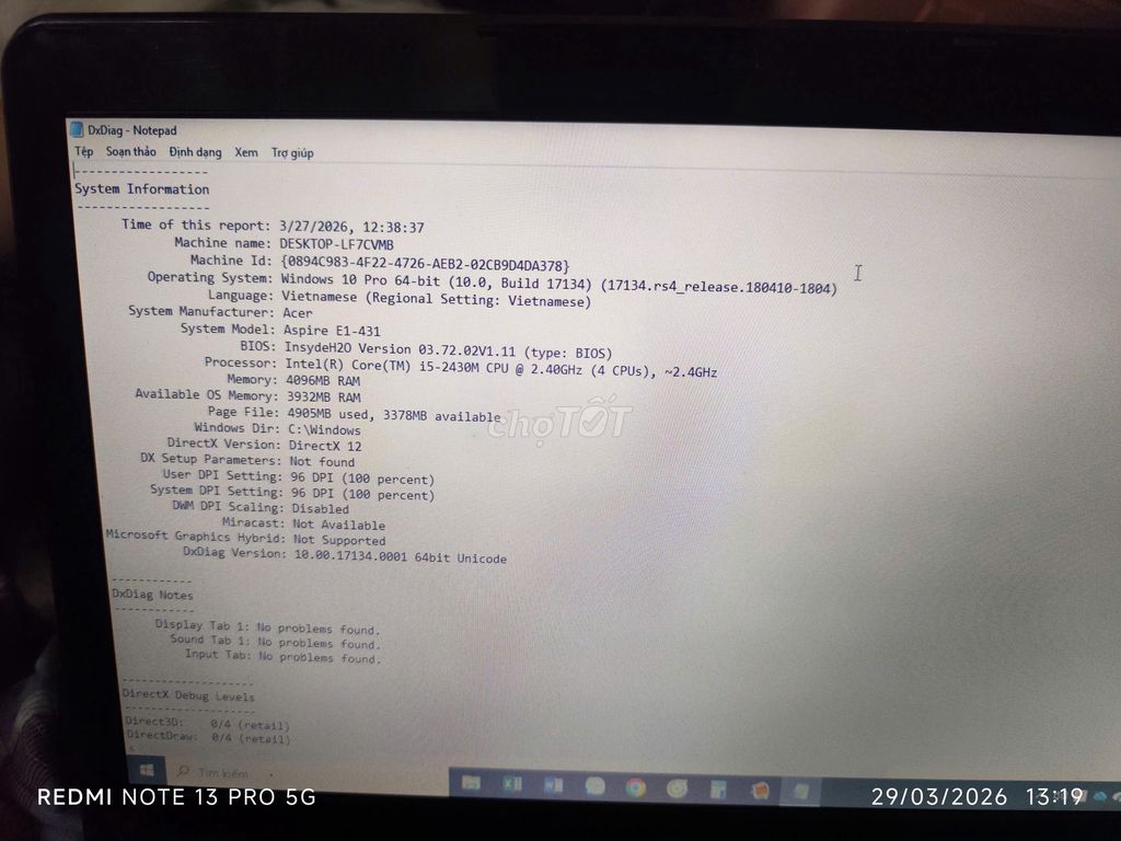 Máy tínhAcer Aspirei5-2430M SSD+HDD128+500GBcó fix. Mua bán Laptop tại Quận Đống Đa Hà Nội được đăng bởi Trần Mạnh Đạt hình 1