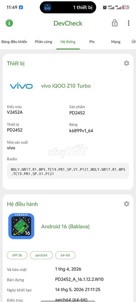 Vivo iQOO Z10 Turbo 12/256. Mua bán Điện thoại tại Quận Tân Bình Tp Hồ Chí Minh được đăng bởi Lê Nghĩa hình 1