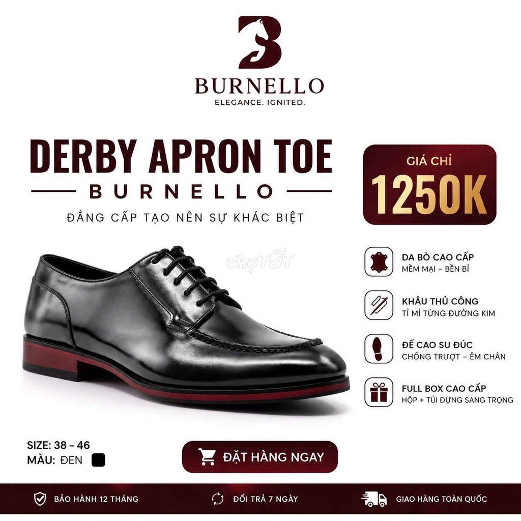 Giày tây Burnello Derby Apron Toe Da bò Đen. Mua bán Giày dép tại Huyện Cần Giuộc Long An được đăng bởi Huong Phạm T  hình 1