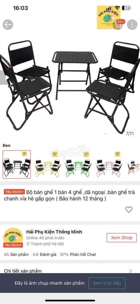 Bộ bàn ghế Kim loại Đen Gấp gọn 12 tháng. Mua bán Bàn ghế tại Quận Thanh Xuân Hà Nội được đăng bởi Hong Nhung hình 1