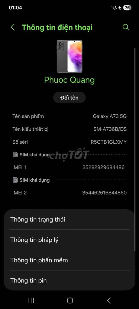 Samsung Galaxy A73 5G Đen 5G. Mua bán Điện thoại tại Quận Liên Chiểu Đà Nẵng được đăng bởi Nguyễn Phước Quang hình 1
