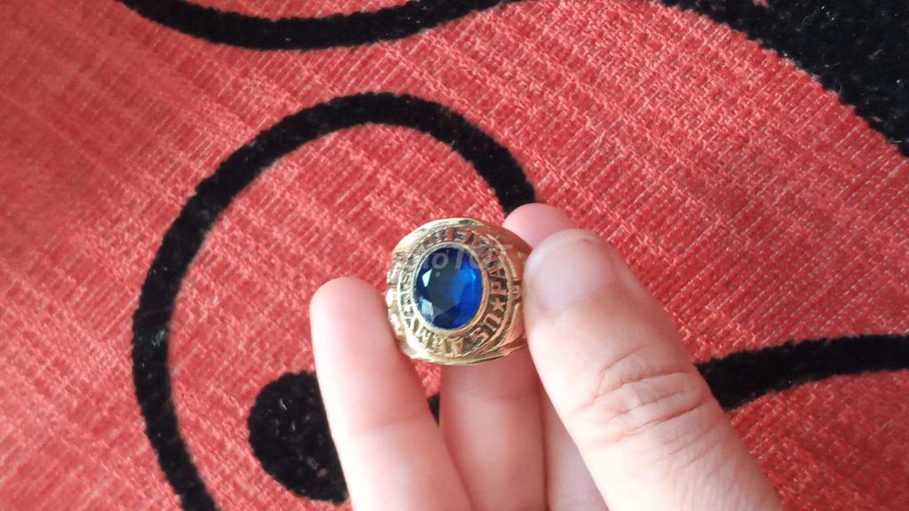Nhẫn cổ USA 10k đính đá xanh dương saphire LX 01