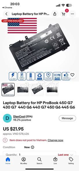 Pin laptop HP ProBook 450 G7 Mới. Mua bán Linh kiện (RAM, Card...) tại Quận 1 Tp Hồ Chí Minh được đăng bởi Hội Đồ Điện Tử hình 1