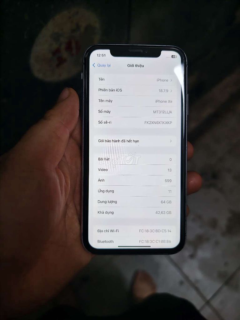 Apple iPhone XR 64GB Trắng. Mua bán Điện thoại tại Thị xã Phú Mỹ Bà Rịa - Vũng Tàu được đăng bởi Hưng Nguyễn hình 1