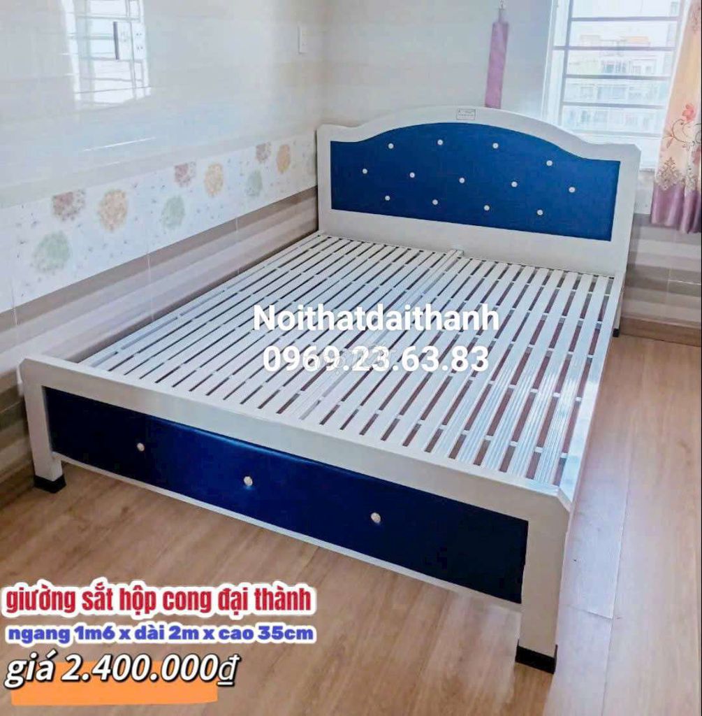 Giường sắt hộp cong 1m6x2m giá rẻ tận xưởng - HCM