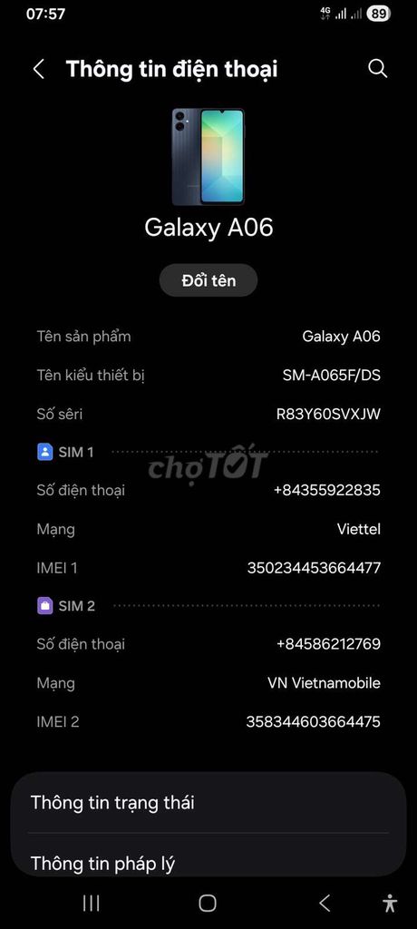 Samsung Galaxy A06 Đen. Mua bán Điện thoại tại Quận Bắc Từ Liêm Hà Nội được đăng bởi trần văn điêp hình 1