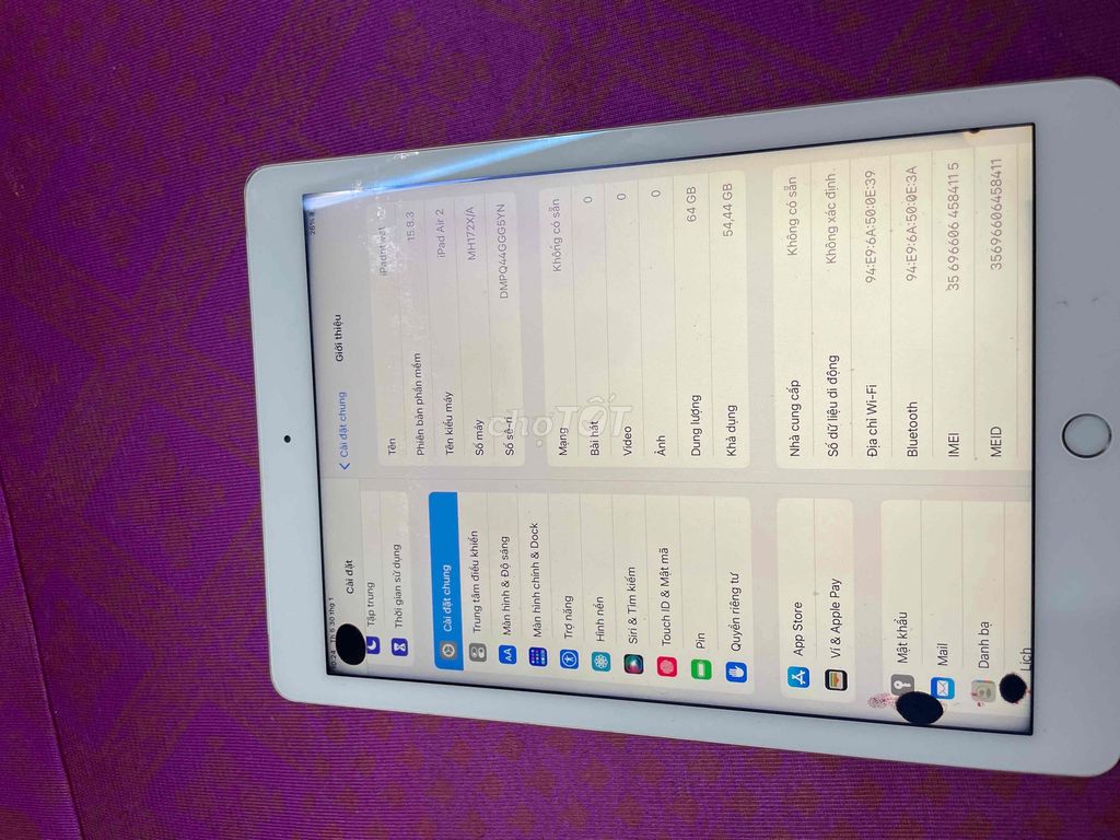 ipad air 2 zin vỏ đẹp màn chấm mực sài full bán