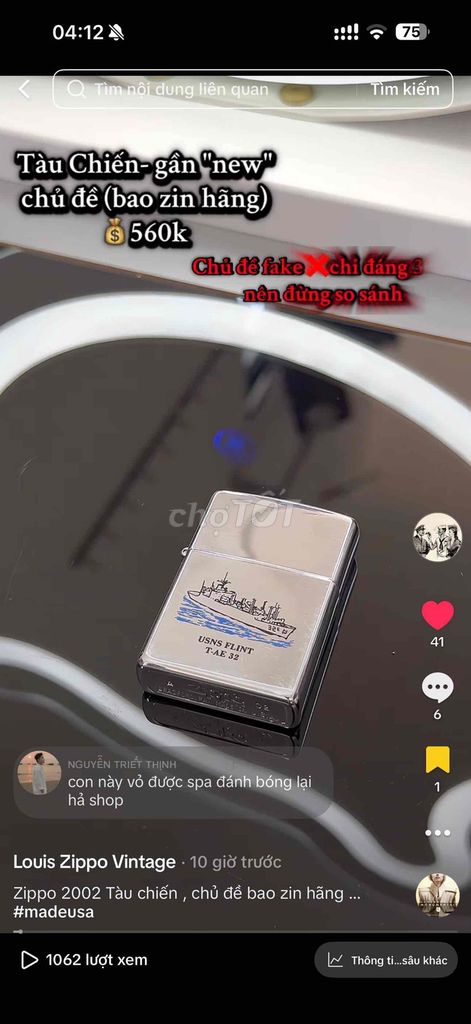 Bật lửa Zippo tàu chiến zin hang. Mua bán Đồ sưu tầm, đồ cổ tại Quận 7 Tp Hồ Chí Minh được đăng bởi Thanh Tâm hình 1