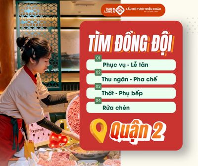 [QUẬN 2] TUYỂN PHỤC VỤ/PHỤ BẾP/RỬA CHÉN LƯƠNG CAO