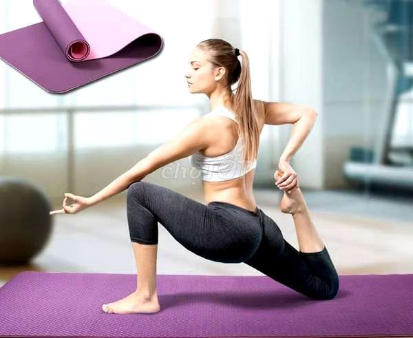 Thảm yoga 2 lớp dày 8mm xám phối đen