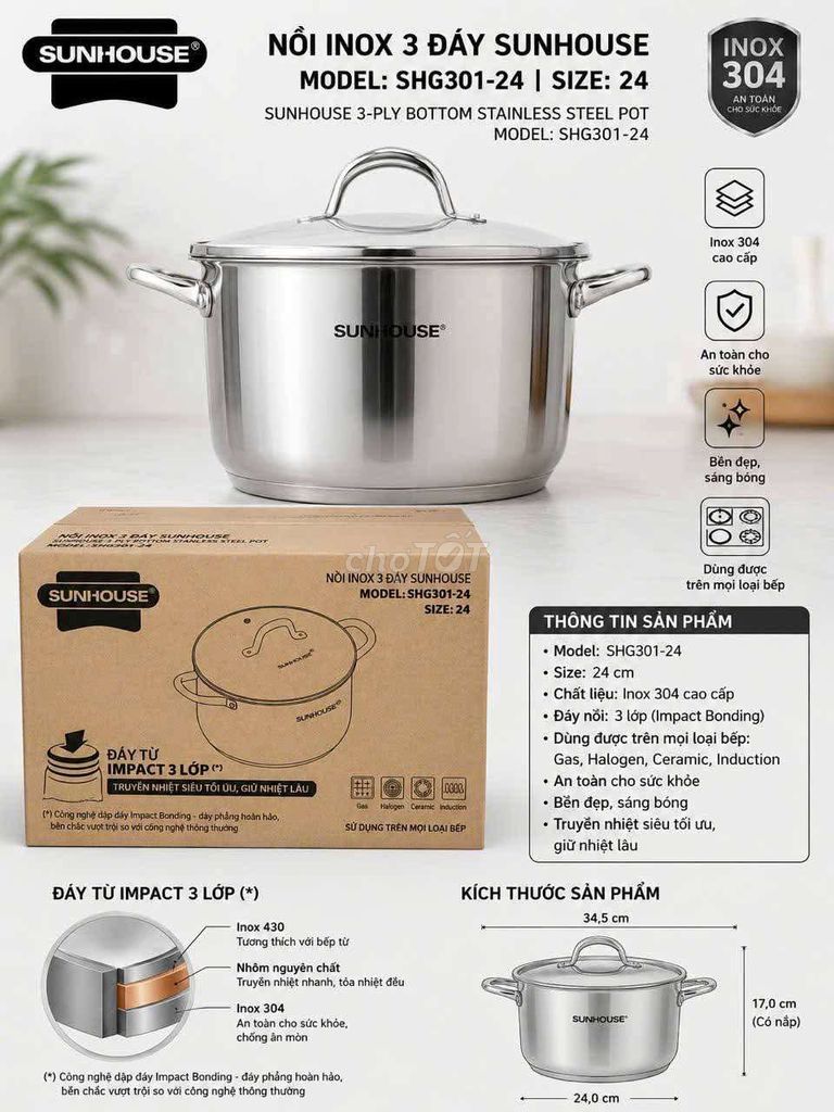 Nồi SUNHOUSE SHG301-24 Inox 304 5 lít Bạc. Mua bán Dụng cụ nhà bếp tại Quận 7 Tp Hồ Chí Minh được đăng bởi thuy an hình 1