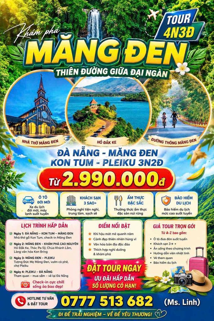 Tour Măng Đen 3N2Đ Trọn Gói Xe Mới KS 3 Sao. Du lịch tại Quận Cẩm Lệ Đà Nẵng được đăng bởi Linh Nguyễn hình 1