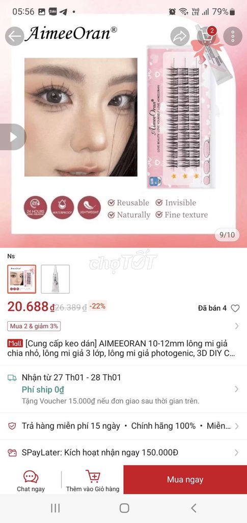 Lông mi giả AimeeOran Nữ 12mm. Mua bán Phụ kiện thời trang khác tại Thành phố Vĩnh Long Vĩnh Long được đăng bởi ST STORE chuyên sỉ hình 1