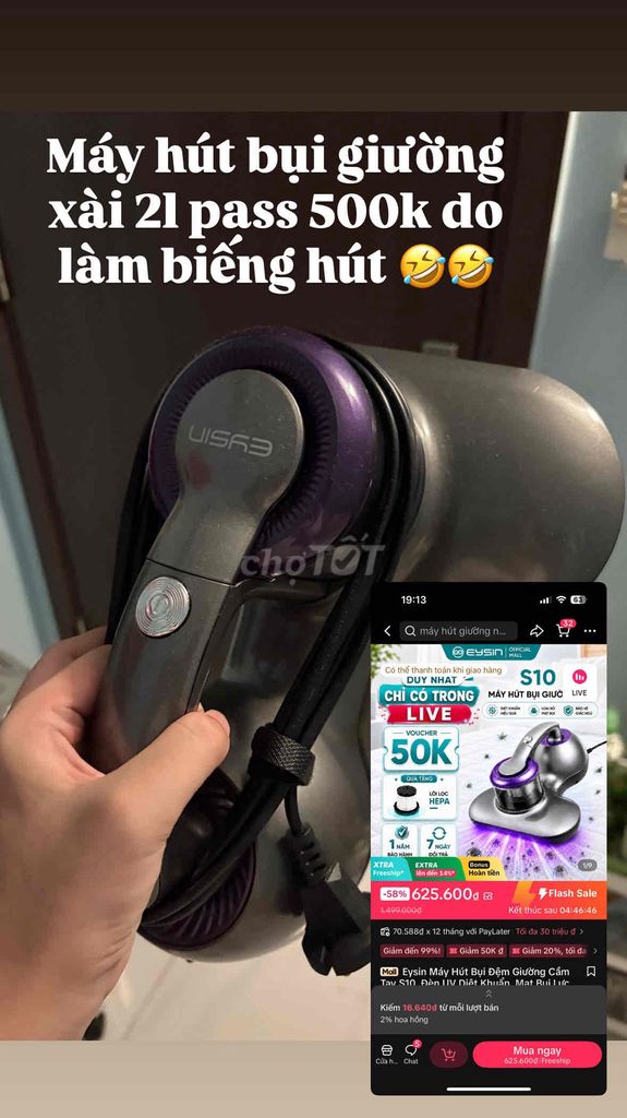 Máy hút bụi giường Eysin S10 Tím, Xám. Mua bán Thiết bị vệ sinh, nhà tắm tại Quận 11 Tp Hồ Chí Minh được đăng bởi Quinnie hình 1
