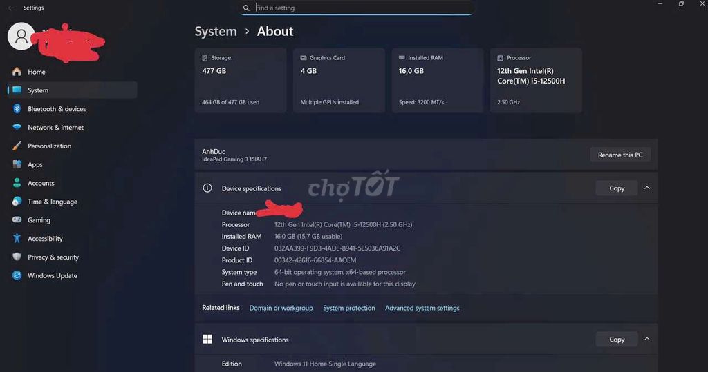 Lenovo Ideapad Gaming 3 i5 15.6 inch 16GB/512GB. Mua bán Laptop tại Quận Đống Đa Hà Nội được đăng bởi Dương Dương hình 1