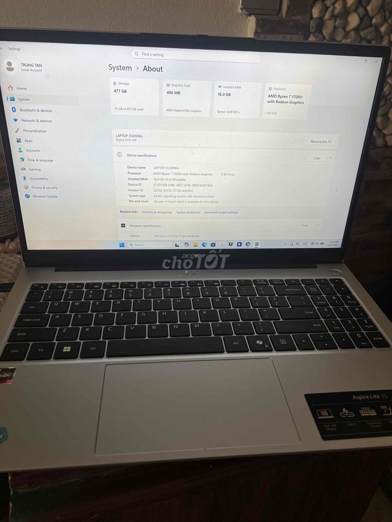 Acer Aspire Lite 15 AMD Ryzen 7 16GB/512GB. Mua bán Laptop tại Thành phố Thái Bình Thái Bình được đăng bởi Tuấn Hưng hình 1