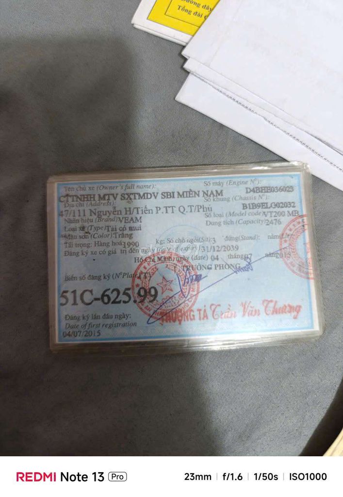 Cần bán xe tải VEAM 2tấn đời 2014,đăng kiểm mới. Mua bán Xe tải, xe ben tại Huyện Trảng Bom Đồng Nai được đăng bởi Hoàng Phước hình 6