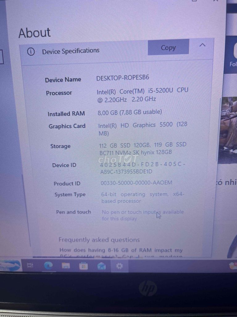HP Intel Core i5 8GB/128GB. Mua bán Laptop tại Quận Phú Nhuận Tp Hồ Chí Minh được đăng bởi Hùng hình 1