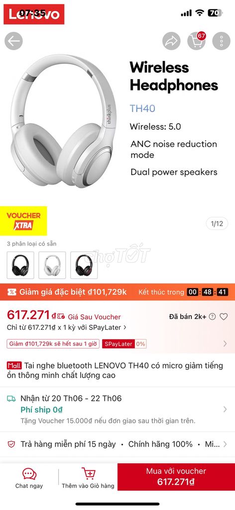 Tai nghe Bluetooth Lenovo TH40 Trắng Chống ồn ANC. Mua bán Tivi, Âm thanh tại Quận Gò Vấp Tp Hồ Chí Minh được đăng bởi Tuấn Minh hình 1
