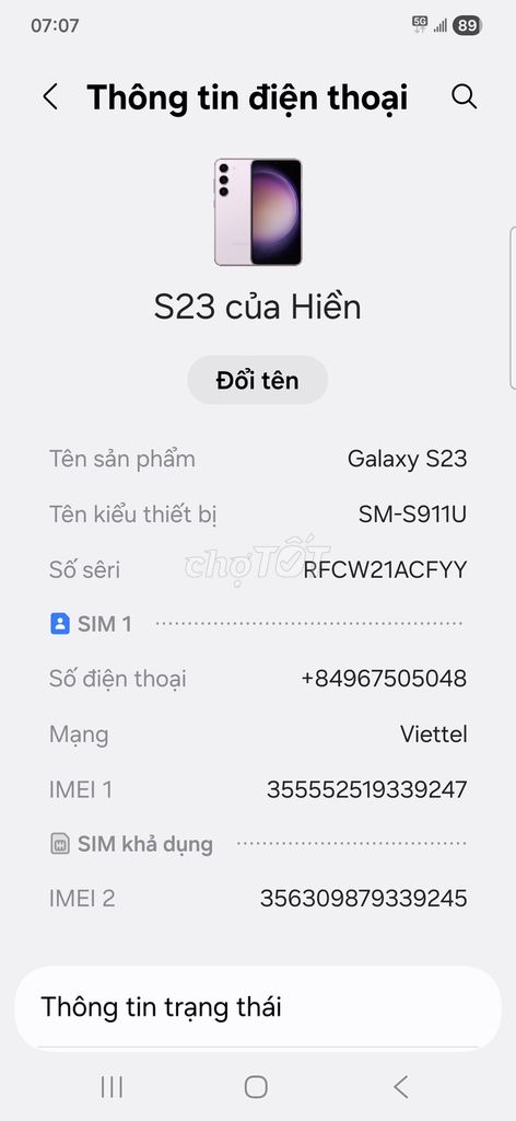 Samsung Galaxy S23 256GB Tím. Mua bán Điện thoại tại Thành phố Thủ Đức Tp Hồ Chí Minh được đăng bởi Duy Trần hình 1