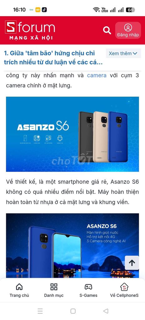 Asanzo S6 32GB Xanh dương. Mua bán Điện thoại tại Quận 1 Tp Hồ Chí Minh được đăng bởi Toàn thắng sĩ mobi hình 1