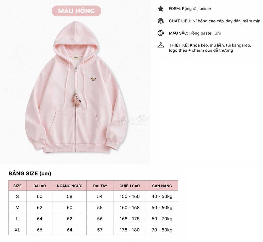 Áo hoodie nỉ bông khóa kéo mũ liền unisex Freesize. Mua bán Quần áo tại Quận Tân Phú Tp Hồ Chí Minh được đăng bởi Bà Già Sành Điệu hình 1