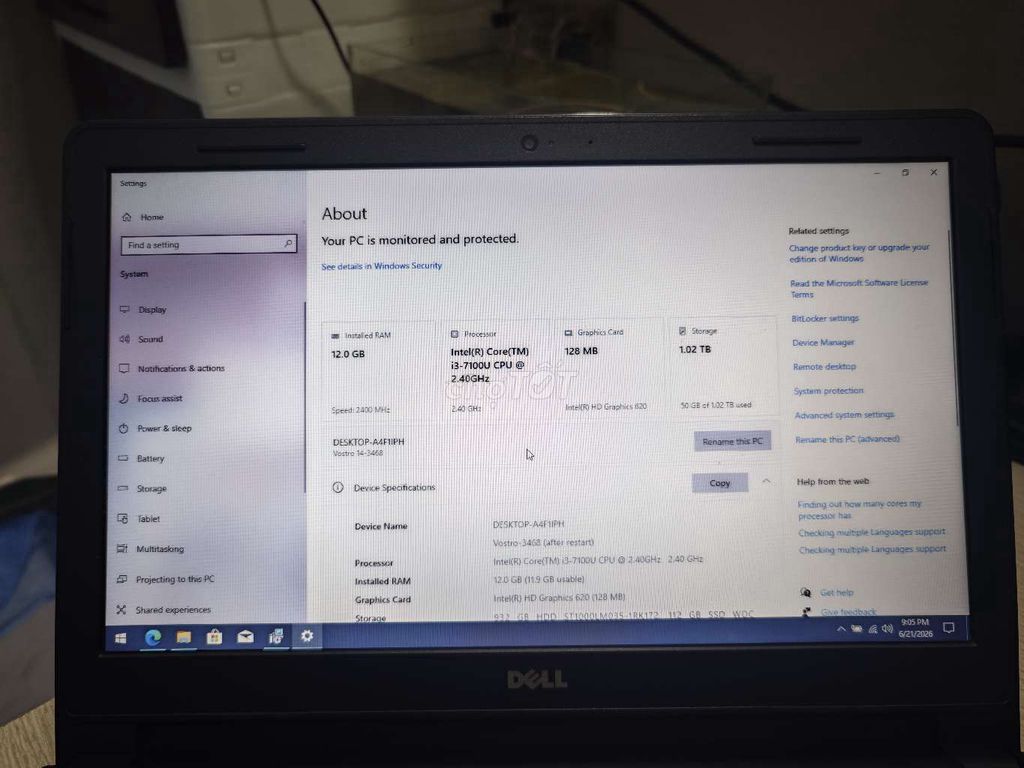 Dell Vostr***0U 12GB/1TB Đen. Mua bán Laptop tại Quận Bình Tân Tp Hồ Chí Minh được đăng bởi N Mr hình 1