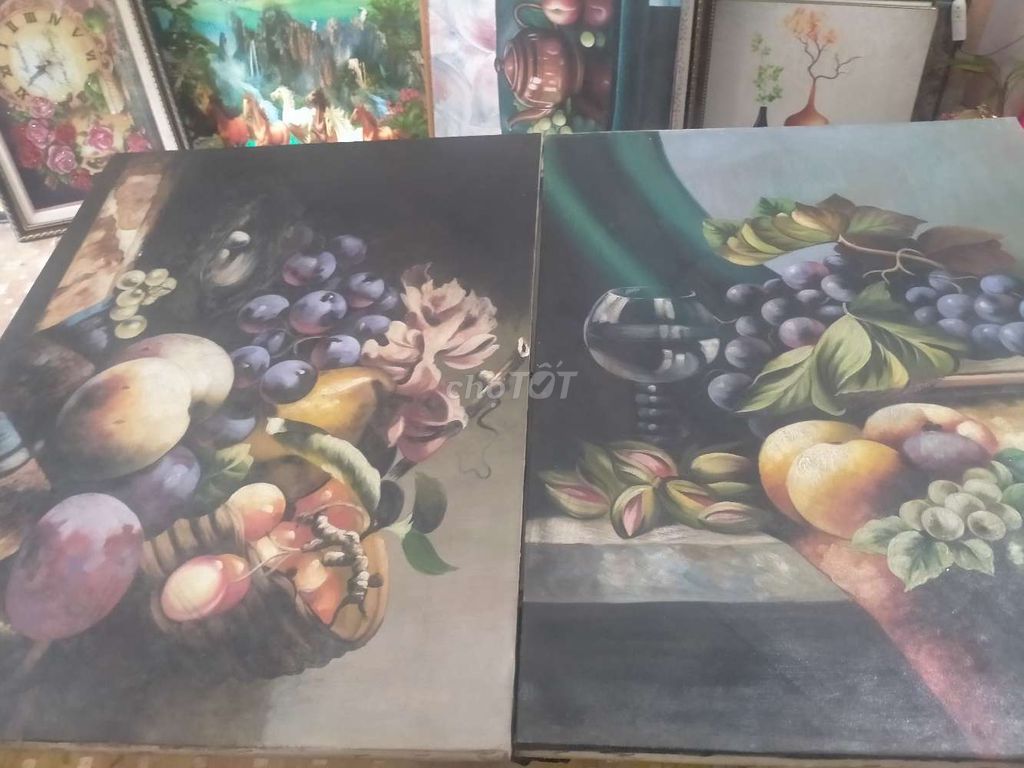 Cặp tranh hoa quả sơn dầu treo phòng ăn
