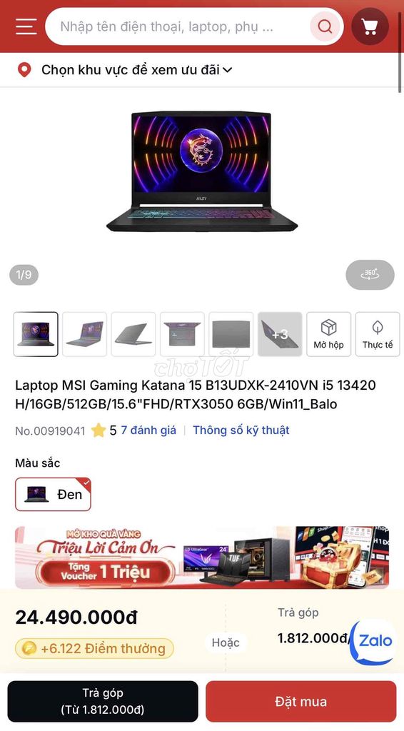 MSI Katana 15 i5-13420H 16GB/512GB bảo hành hãng. Mua bán Laptop tại Quận Hà Đông Hà Nội được đăng bởi Anh Quân hình 1
