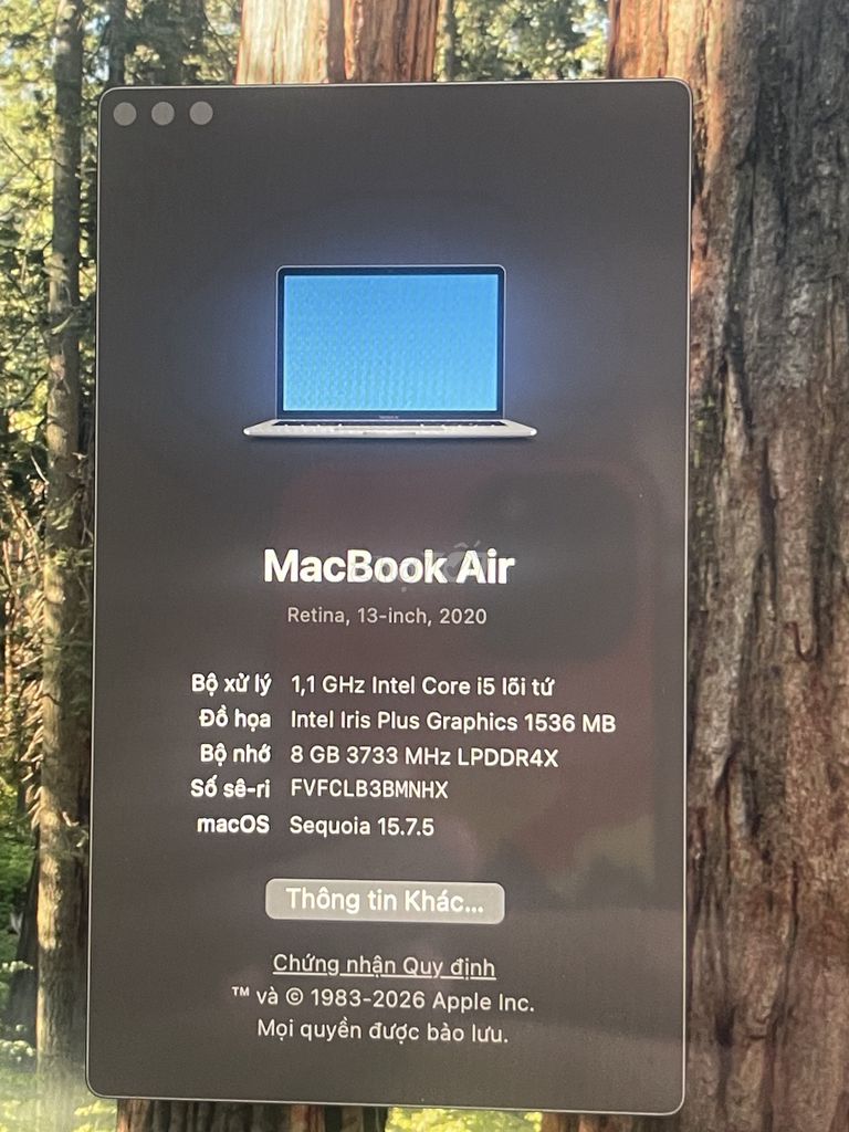Apple MacBook Air 2020 i5 8GB/256GB. Mua bán Laptop tại Quận Tây Hồ Hà Nội được đăng bởi letuan hình 1