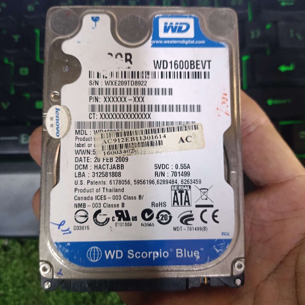 Ổ cứng HDD WD Scorpio Blue 160GB SATA HƯ. Mua bán Linh kiện (RAM, Card...) tại Thành phố Thủ Đức Tp Hồ Chí Minh được đăng bởi Cũ Giá Rẻ hình 1