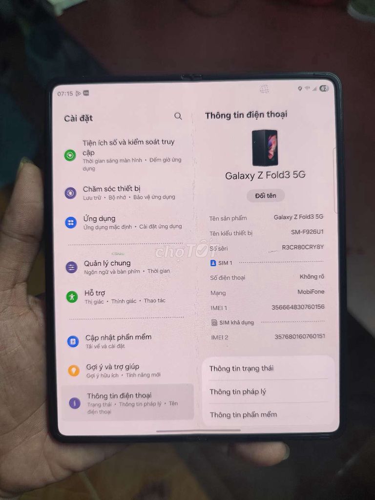 Samsung Galaxy Z Fold 3 512GB Đen. Mua bán Điện thoại tại Quận 8 Tp Hồ Chí Minh được đăng bởi Đạt nguyễn hình 1